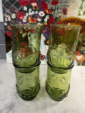 Vintage Anchor Hocking Heritage Hill Avocado Green Glasses Set 4 MCM 💚